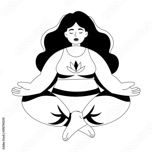 A glyph style illustration showing a character practicing yoga
