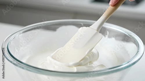 Woman scoops white cream.
