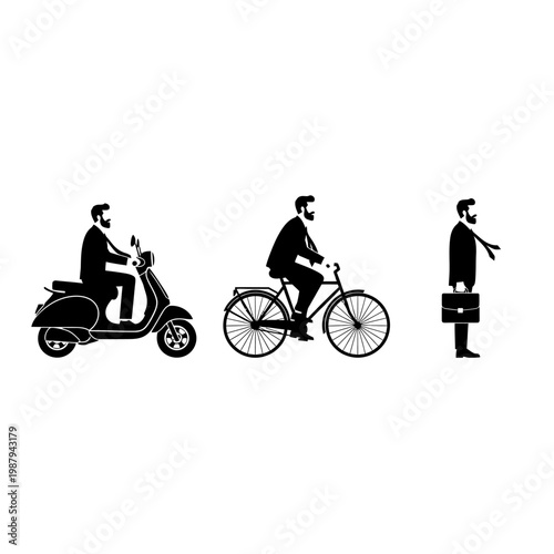 People riding bicycle and motor scooter.