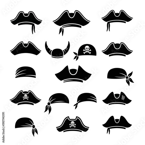 Pirate hats with various designs.