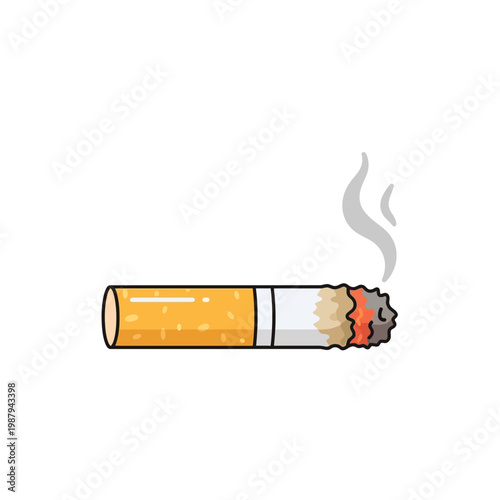 Smoking cigarette with filter and smoke.