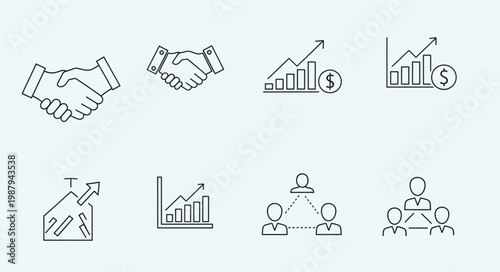Business Icons Representing Growth Partnership and Teamwork.