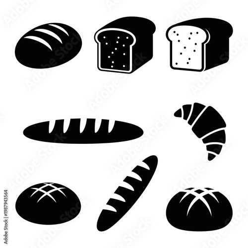 Collection of Fresh Baked Bread Icons and Croissant