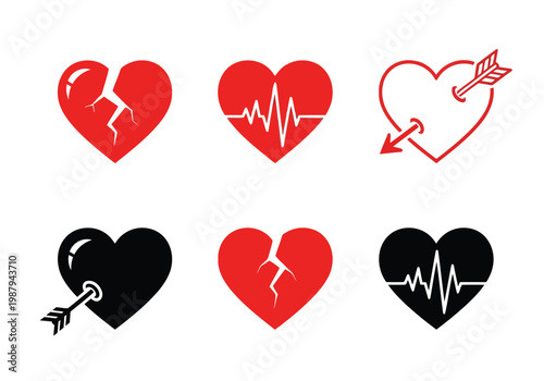 Symbolic representations of heartbreak and love in heart icons
