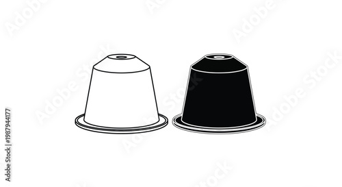 A graphic depiction showcases two coffee capsules one white and one black side by side