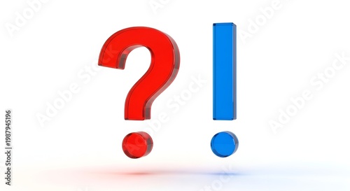3D question mark and exclamation point symbols in red and blue