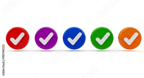 colorful checkmark buttons in a row on white background
