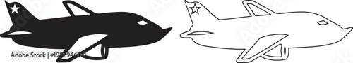 Two cartoon orca whales with star on tail fins swimming side by side