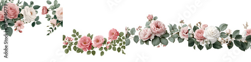 Watercolor Rose and Leaf Decoration Border