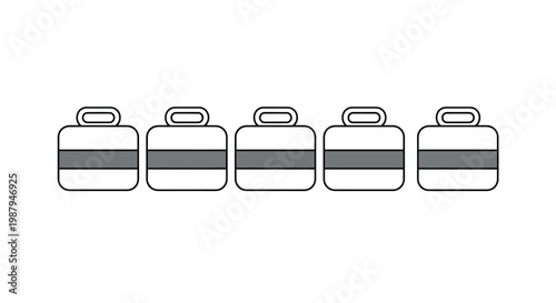 A simple illustration depicts five identical rectangular suitcases in a horizontal row