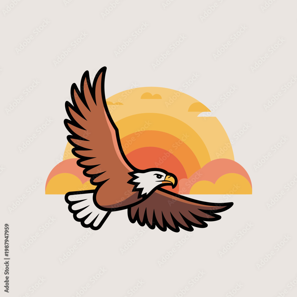 Fototapeta premium American Bald Eagle Flying in Front of Sunset