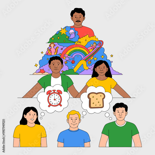 Diverse People Thinking About Food and Time Management