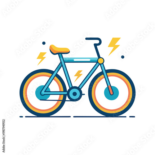 Electric bicycle with lightning bolts around colorful wheels and frame  modern bike design