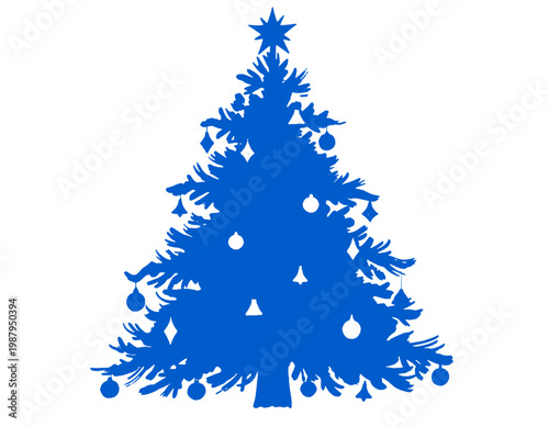 Blue pine tree silhouette, evergreen forest plant, conifer wood spruce fir, nature wilderness outdoors icon, minimalist tree graphic