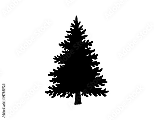 Blue pine tree silhouette, evergreen forest plant, conifer wood spruce fir, nature wilderness outdoors icon, minimalist tree graphic