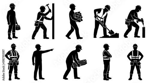 10 Construction Worker Silhouette Vector Pack – Builder & Industrial SVG Collection