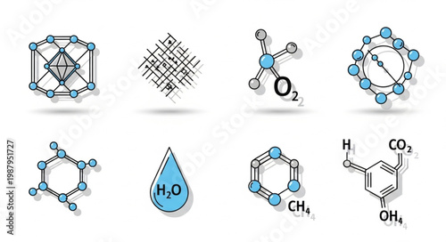 Collection of Chemical Molecular Structures and Scientific Icons.