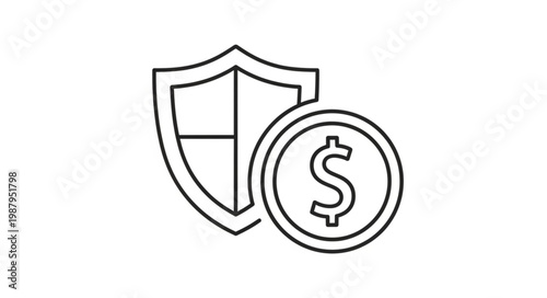 Shield and Dollar Coin Icon Representing Financial Security.