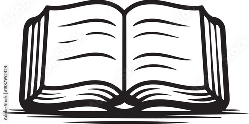 Open Bible Book Hand-drawn Sketch Drawing Vector Illustration, Line Linear Symbol Black and White Engraving, Isolated