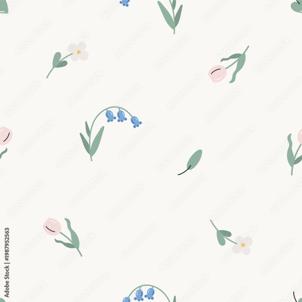 Obraz premium Floral seamless pattern. Botanic background. For card, posters, banners, books, printing on the pack, clothes, fabric, wallpaper, textile or dishes.
