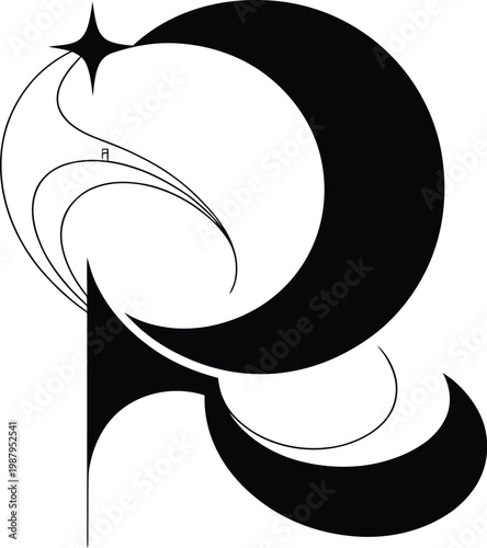 Stylized crescent moons and stars abstract celestial graphic crescent moon black and white outer space celestial astronomy abstract astrology