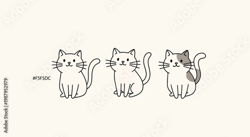 Three stylized cats with varying expressions in a minimalist line drawing