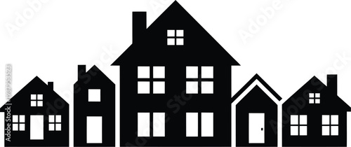 Silhouettes of houses in a row with real estate buildings architecture silhouette illustration residential neighborhood suburban domestic