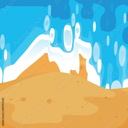  is a vector illustration of a beach with sand and ocean waves.