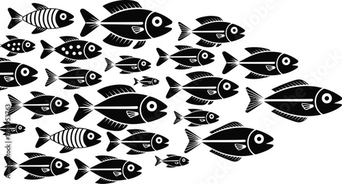 School of fish swimming in formation with swimming formation illustration wildlife underwater movement direction teamwork collective abstract