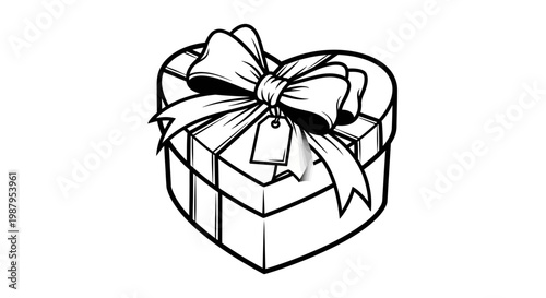 black and white illustration of gift box with ribbon