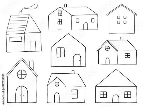 Hand Drawn House Doodle Set Home Building Sketch Outline Vector Collection