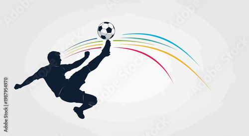 Soaring Kick: The silhouette of a soccer player executes a powerful overhead kick, a moment frozen mid-air, a fusion of artistry and athleticism.