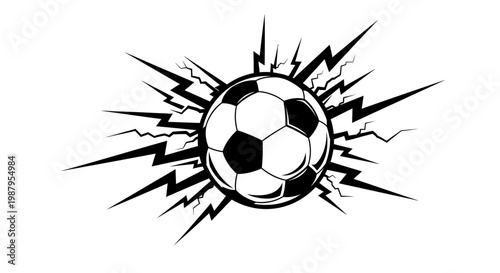 Soccer Ball Explosion: An illustration of a soccer ball bursts forth with energetic lightning bolts, capturing the raw power and dynamism of the sport.