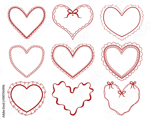 Heart Frame Doodle Set Love Border Romantic Hand Drawn Vector Collection