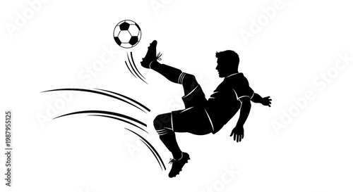 Dynamic Soccer Silhouette: A captivating silhouette of a soccer player mid-air, powerfully kicking the ball, showcasing athleticism and the thrill of the sport.