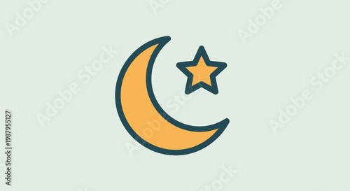 Crescent Moon and Star Icon Flat Vector Illustration. Graphic symbol for Islam, Ramadan, nighttime, celestial, or dream concepts.