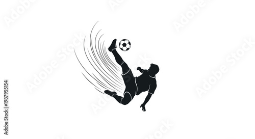 Dynamic Soccer Silhouette: A captivating silhouette captures the essence of a soccer player's power and precision as he executes a stunning kick, sending the ball soaring through the air.