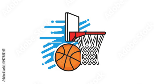 Basketball Hoop Action: A dynamic illustration captures the essence of basketball with a hoop, net, and ball, poised for a game-winning shot. 