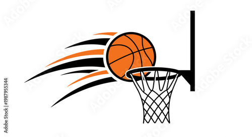 Swooshing Shot: An artistic rendering of a basketball soaring through the air, en route to a triumphant basket, embodying the thrill of the game and the pursuit of victory.