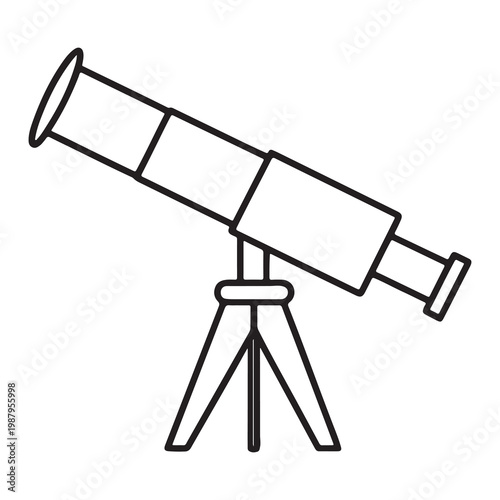Line drawing of a telescope on a tripod used for stargazing and astronomy  simple black outline on white background