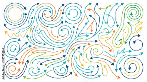Swirling Arrows, Colorful Vector Lines, Abstract Directional Movement, Business Concept Illustration