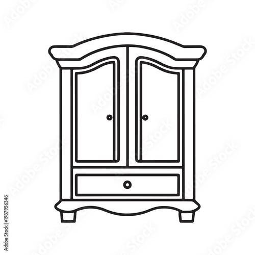 Line drawing of a two door wardrobe with a drawer  simple furniture illustration