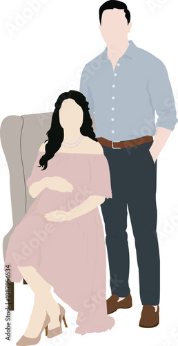Maternity Couple Indoor Photoshoot Vector Illustration