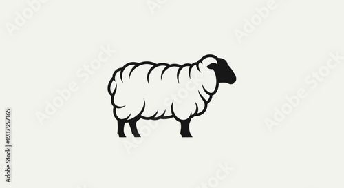 Minimalist Black and White Sheep Illustration Vector Art. Simple Farm Animal Icon Drawing with Outline Design.