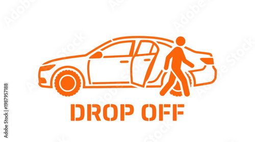 Drop off, car service icon, transportation symbol, orange vector graphic