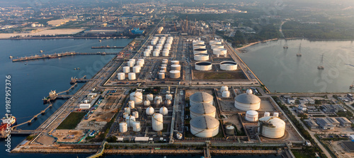 Aerial top view of an oil and gas tanker refueling at sea, showing offshore energy transfer, maritime logistics, and global fuel supply operations.