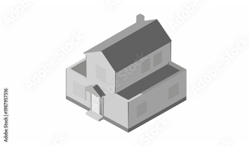 Detached House Isometric Model Architecture Concept Vector Design