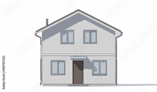 Simple Detached House Model 3D Real Estate Architecture Vector