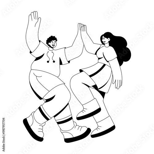A glyph style illustration depicting friends dancing together 
