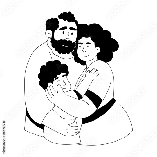 A glyph style illustration depicting grandparent hugging a family member

